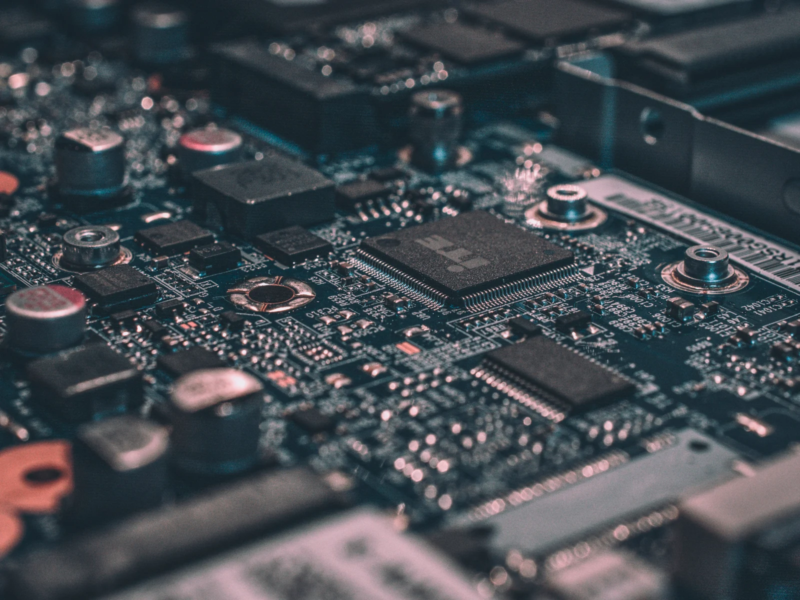 Close-up of an electronic circuit board and components